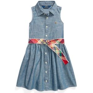 Polo by Ralph Lauren Kids Denim Dress with Colorful Plaid Belt